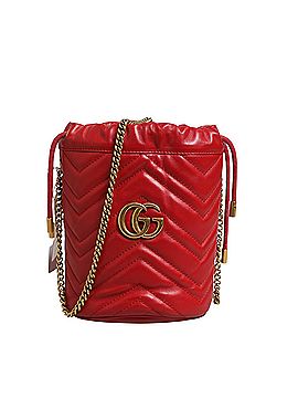 Gucci Red Chevron-quilted Calfskin Leather GG Marmont Bucket Women's Bag (view 1)