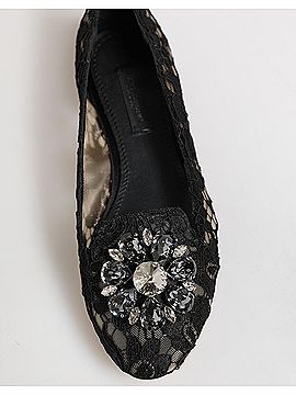 Dolce & Gabbana Basic Black Taormina Lace Crystals Flats Women's Shoes (view 2)