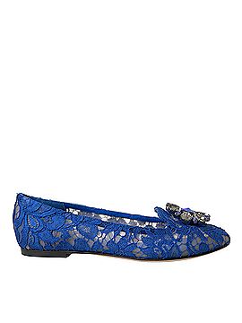 Dolce & Gabbana Basic Blue Lace Crystal Ballet Flats Loafers Women's Shoes (view 1)