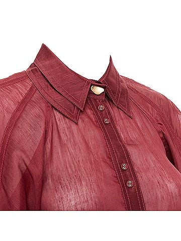 Aje. AJE Palms burgundy silk linen puff sleeve raglan multi buttons shirt UK6 XS (view 2)