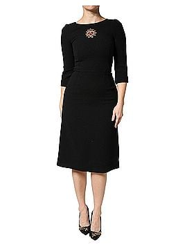 Dolce & Gabbana Basic Black Wool Sacred Heart Patch Midi Women's Dress (view 1)