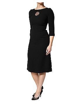 Dolce & Gabbana Basic Black Wool Sacred Heart Patch Midi Women's Dress (view 2)