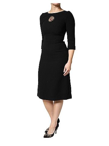 Dolce & Gabbana Basic Black Wool Sacred Heart Patch Midi Women's Dress (view 2)