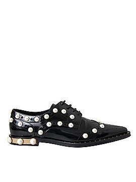 Dolce & Gabbana Basic Black Leather Faux Pearl Dress Brogue Women's Shoes (view 1)