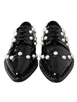 Dolce & Gabbana Basic Black Leather Faux Pearl Dress Brogue Women's Shoes (view 2)