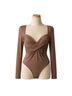 Lovers + Friends 35% Bamboo 5% Elastane 95% Polyester 5% Elastane 100% Cotton Solid Brown Bodysuit Size S - photo 1