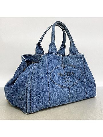Prada Prada Canapa Denim Handbag, Navy, Women's, P3041144 (view 2)