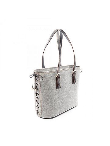 Salvatore Ferragamo Salvatore Ferragamo side ribbon tote bag/handbag, denim/leather, women's, gray/navy. (view 2)