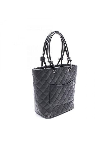 Chanel Chanel Cambon Line Medium Tote Bag Handbag, Lambskin Leather, Women's, Black (A25167) (view 2)