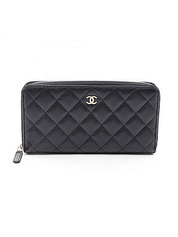 Chanel Chanel Classic Long Zip Wallet Matelassé Round Wallet, Caviar Leather (Grained Calfskin), Women's, Black (view 1)