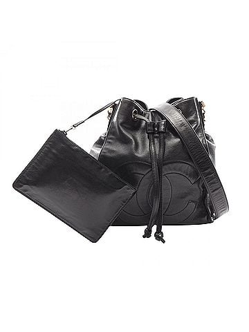 Chanel Chanel Coco Mark Drawstring Shoulder Bag/Handbag, Lambskin Leather, Women's, Black (view 1)