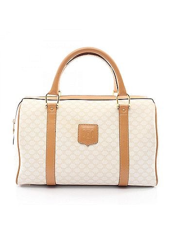 Céline Celine Macadam Handbag, Coated Canvas Leather, Women's, White/Beige (view 1)