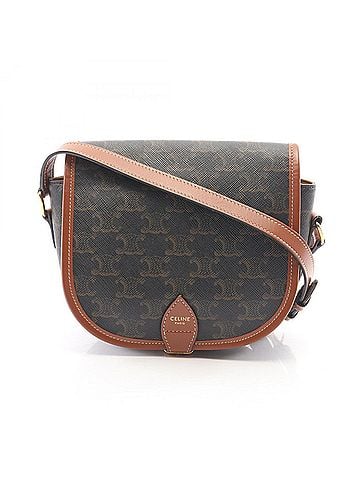 Céline Celine CELINE Folco Medium Bag Triomphe Shoulder Handbag Coated Canvas Leather Women's Black/Brown 191502BZJ04LU (view 1)