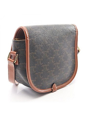Céline Celine CELINE Folco Medium Bag Triomphe Shoulder Handbag Coated Canvas Leather Women's Black/Brown 191502BZJ04LU (view 2)