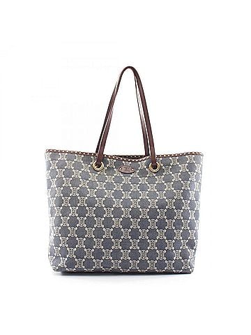 Céline Celine Paris Macadam Studded Tote Bag Handbag Denim Leather Women's Navy Ivory Brown (view 1)