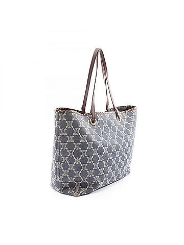 Céline Celine Paris Macadam Studded Tote Bag Handbag Denim Leather Women's Navy Ivory Brown (view 2)