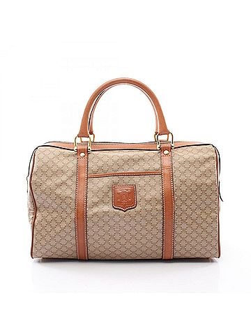 Céline Celine Macadam Boston Bag Handbag, Coated Canvas Leather, Women's, Beige/Brown (view 1)