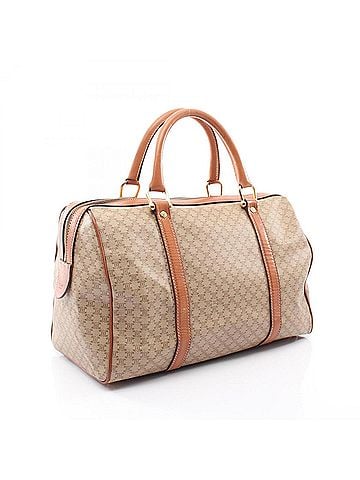 Céline Celine Macadam Boston Bag Handbag, Coated Canvas Leather, Women's, Beige/Brown (view 2)