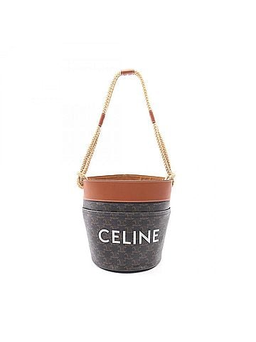 Céline Celine Triomphe Bucket Bag, Shoulder Handbag, Coated Canvas, Leather, Women's, Black/Brown, 196272 (view 1)