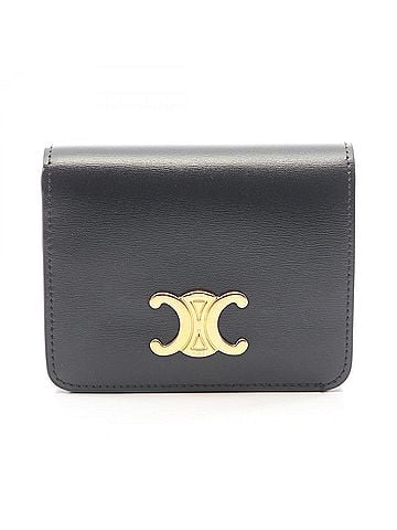 Céline Celine Triomphe Compact Wallet, Bi-fold Shiny Calfskin, Women's, Black (CEL10K623DPV) (view 1)