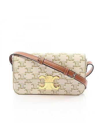 Céline Celine Claude Triomphe Shoulder Bag/Handbag, Coated Canvas and Leather, Women's, White/Brown, 194142 (view 1)
