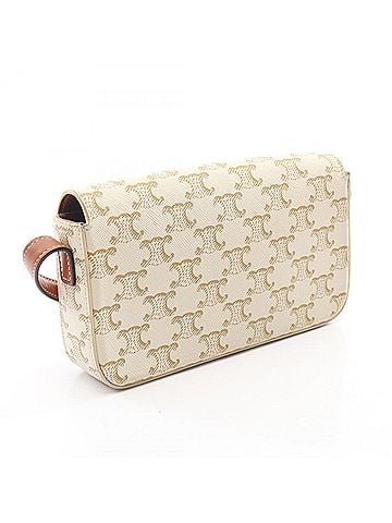 Céline Celine Claude Triomphe Shoulder Bag/Handbag, Coated Canvas and Leather, Women's, White/Brown, 194142 (view 2)