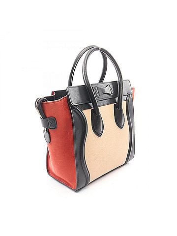 Céline Celine Luggage Micro Shopper Tote Bag Handbag Leather Suede Women's Black/Ivory/Red 167793 (view 2)