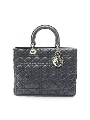 Christian Dior Christian Dior Dior Lady Large Cannage Handbag, Leather, Women's, Black (view 1)