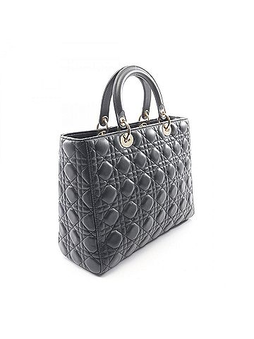 Christian Dior Christian Dior Dior Lady Large Cannage Handbag, Leather, Women's, Black (view 2)