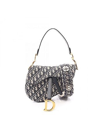 Christian Dior Christian Dior Dior Saddle Bag Oblique Jacquard 2-Way Handbag Canvas Leather Women's Beige/Navy (view 1)