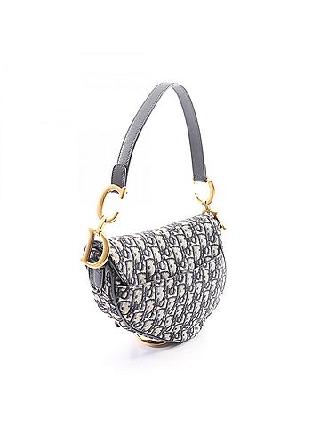 Christian Dior Christian Dior Dior Saddle Bag Oblique Jacquard 2-Way Handbag Canvas Leather Women's Beige/Navy (view 2)