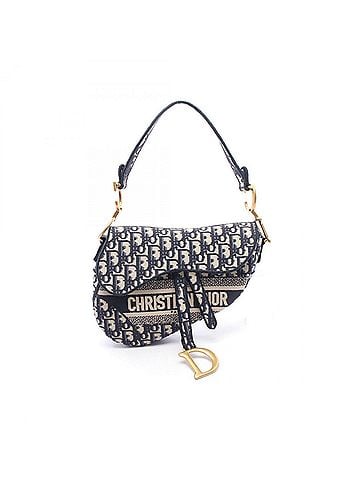 Christian Dior Christian Dior Dior Saddle Bag Oblique Handbag, Canvas, Women's, Navy/Beige (view 1)