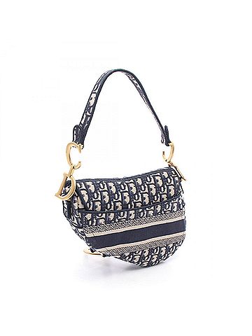 Christian Dior Christian Dior Dior Saddle Bag Oblique Handbag, Canvas, Women's, Navy/Beige (view 2)