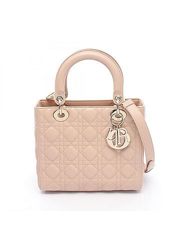 Christian Dior Christian Dior Dior LADY DIOR Cannage 2-Way Handbag, Leather, Women's, Pink (view 1)