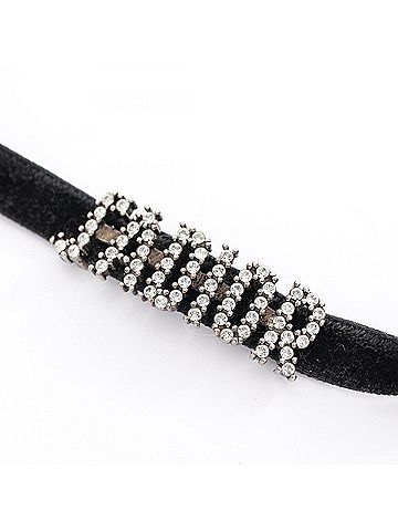 Christian Dior Christian Dior Dior J'ADIOR choker accessory, stainless steel, velvet, rhinestones, women's, black, silver, clear. (view 2)