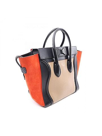 Céline Celine Luggage Mini Shopper Handbag, Leather, Women's, Black, Beige, Red (view 2)