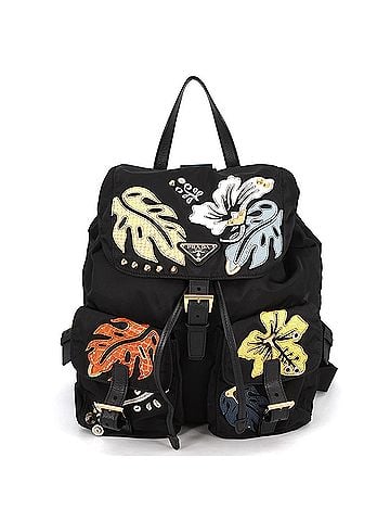 Prada Prada Nylon Flower Triangle Backpack 1BZ811 PRADA Handbag Black (view 1)