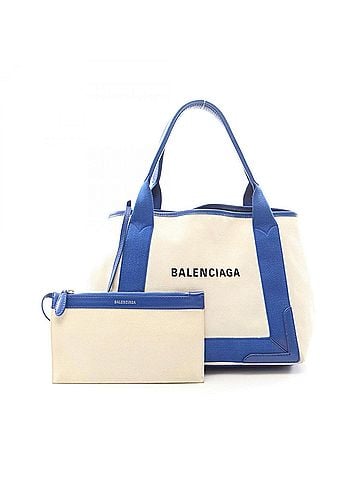 Balenciaga Balenciaga Navy Cabas S Tote Bag Handbag Canvas Leather Women's White/Blue 339933 (view 1)