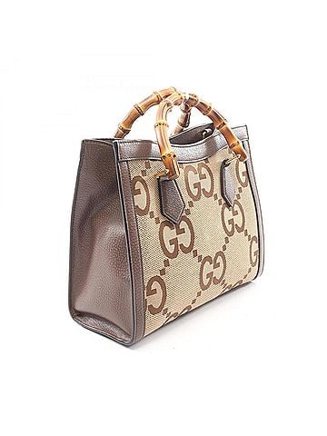 Gucci Gucci Diana Jumbo GG 2-Way Handbag, Canvas and Leather, Women's, Beige/Brown, 660195 (view 2)