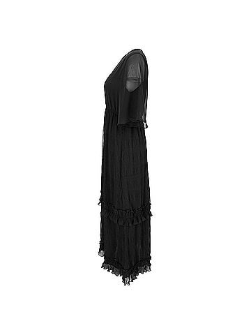 Ganni  Ganni V-Neck Pleated Maxi Dress in Black Polyester  (view 2)