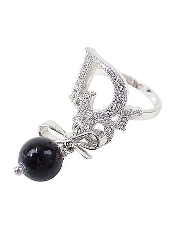 Christian Dior Christian Dior Dior ring with rhinestone and ribbon motif, stainless steel, silver. (view 1)