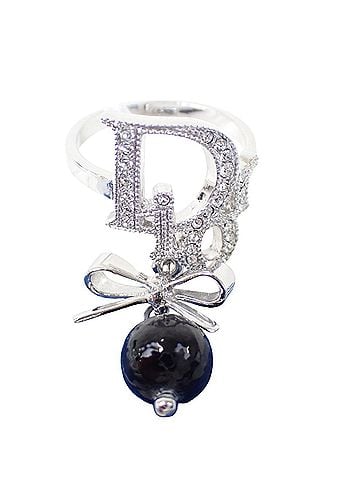 Christian Dior Christian Dior Dior ring with rhinestone and ribbon motif, stainless steel, silver. (view 2)