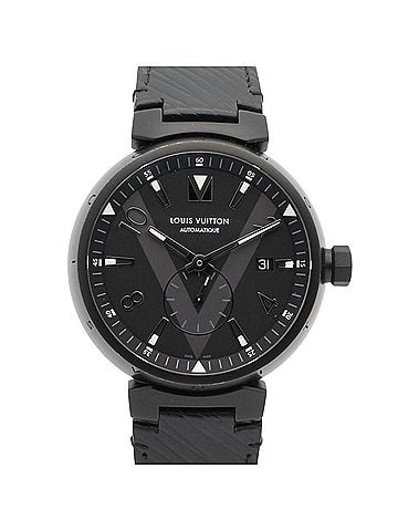 Louis Vuitton Louis Vuitton Tambour All Black Watch, Stainless Steel, Leather Strap, Men's, Black, Q1D22 (view 1)