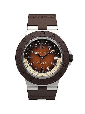 Bvlgari Bulgari BVLGARI Aluminum GMT Watch, Rubber Strap, Aluminum, Men's, Brown, BB40ATGMT (view 1)