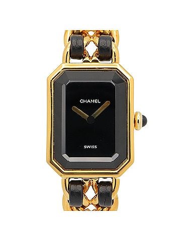 Chanel Chanel CHANEL Première S Watch, Gold Plated (GP), Leather Strap, Women's, Black, H0001 (view 1)