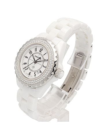 Chanel Chanel J12 Diamond Bezel Watch, Ceramic, Diamond, Ladies, White (H0967) (view 2)