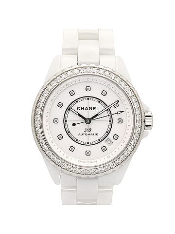 Chanel Chanel J12 Caliber 12.1 12P Diamond Bezel Watch, Ceramic, Diamond, Men's, White, H7189 (view 1)