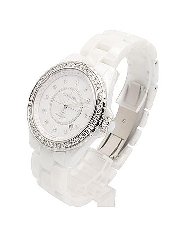 Chanel Chanel J12 Caliber 12.1 12P Diamond Bezel Watch, Ceramic, Diamond, Men's, White, H7189 (view 2)