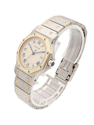 Cartier Cartier Santos Octagon LM Watch, 18K Yellow Gold, Stainless Steel, Boys' Size, Ivory, 187902 (view 2)