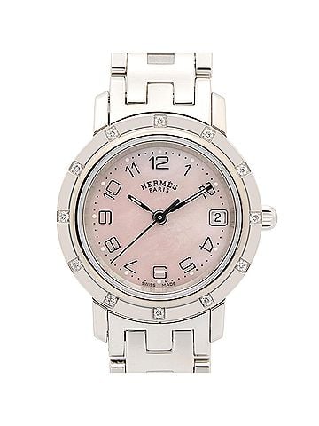 Hermès Hermes Clipper Nacre 12-Diamond Watch, Stainless Steel, Diamond, Ladies, Pink Tone, Shell, CL4.230 (view 1)